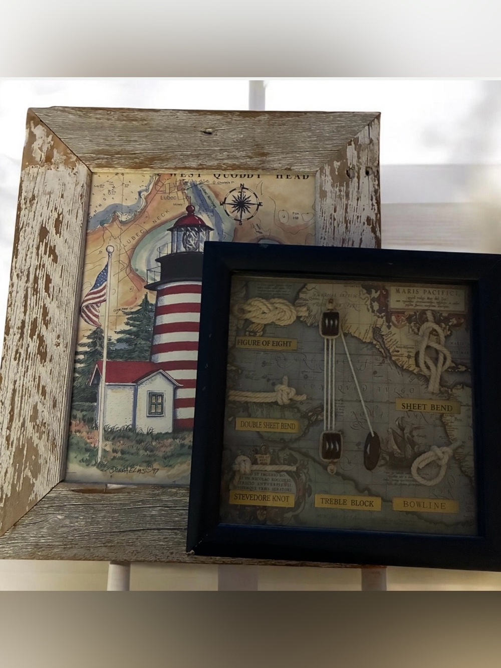 Coastal Lighthouse Framed Wall Art in Red, White & Blue